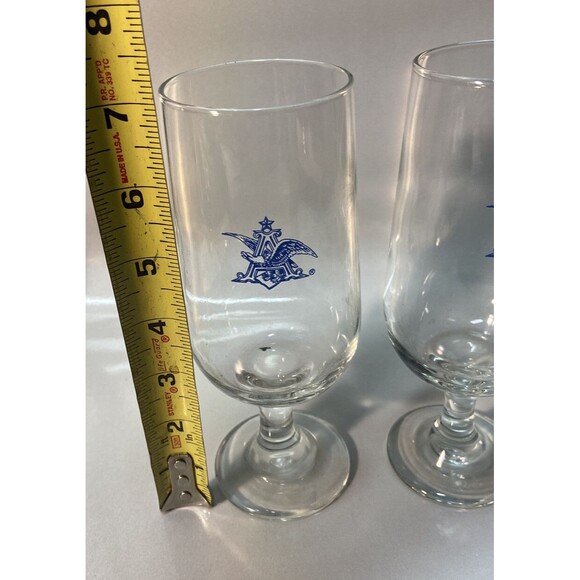 Vintage 1970s Anheuser Busch Budweiser Beer Pedestal Glass Lot Of 2 Minty Rare - Picture 2 of 4